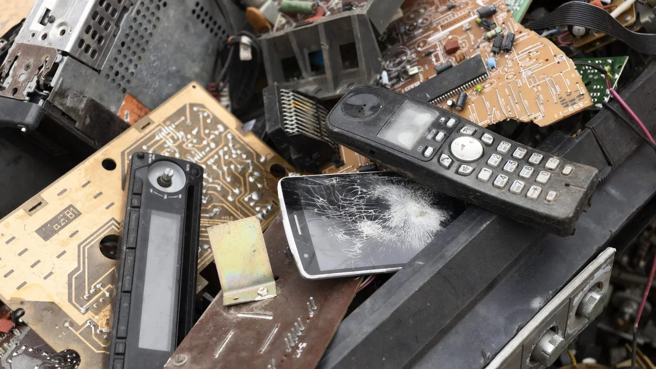 Pilha de aparelhos eletrônicos descartados para reciclagem